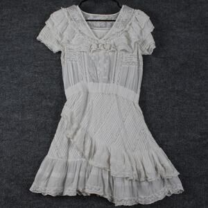 LoveShackFancy Dress XS White Ruffle Eyelet Lace Mini Boho Coquette Girly Core